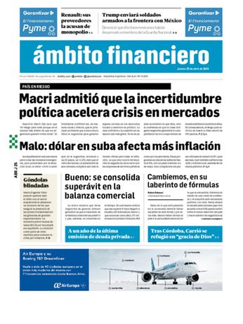 Tapa Edicion Impresa del 2019-04-25