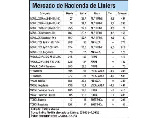 Índice Novillo subió un 4,1% en Liniers
