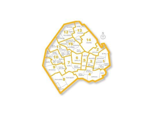 Mapa de las 15 comunas porteñas