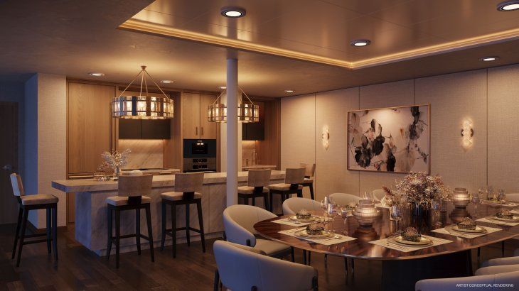 Cocina y comedor integrados como parte de las propuestas de las residencias que podrán habitarse sobre el agua Cocina y comedor integrados como parte de las propuestas de las residencias que podrán habitarse sobre el agua