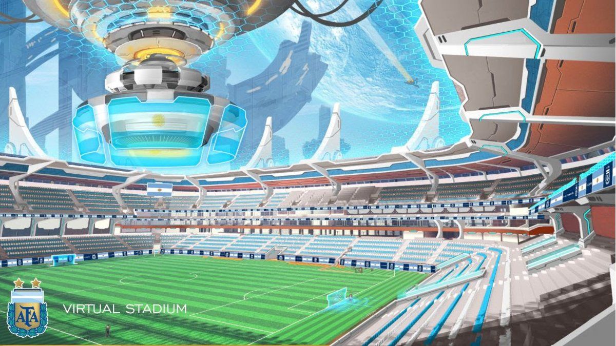 Estádio futurista metaverso interior arena esportiva de alta tecnologia