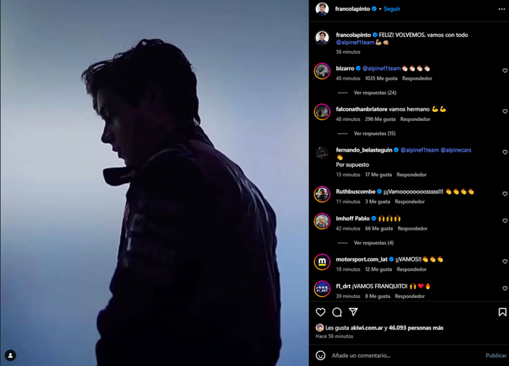 Franco Colapint's happiness after knowing his return to Formula 1 Franco Colapint's happiness after knowing his return to Formula 1
