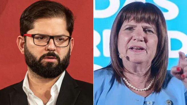 El presidente de Chile, Gabriel Boric, y la ministra de Seguridad argentina, Patricia Bullrich. 