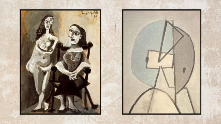La peintre et son modèle (1964) y Figure (1929). La peintre et son modèle (1964) y Figure (1929).