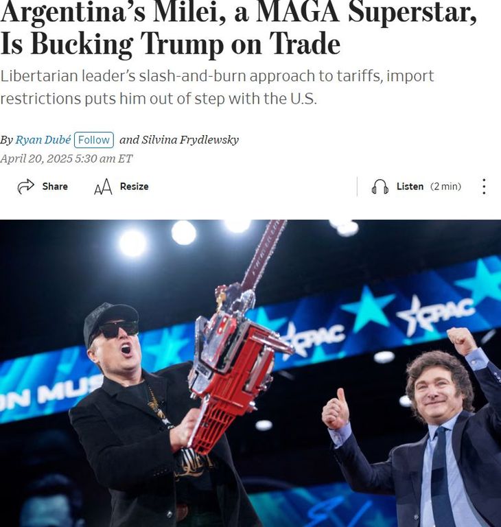 La nota que hoy publicó The Wall Street Journal sobre Milei. La nota que hoy publicó The Wall Street Journal sobre Milei.
