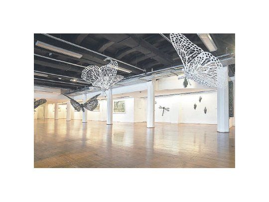 Las obras de “Recuerdo de la Tierra sin Mal”, del artista misionero Andrés Paredes, se destacan por su minucioso trabajo de calado.