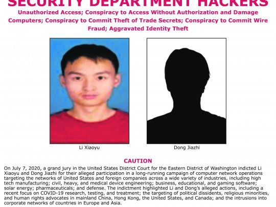 Ciberespionaje. Los dos hackers chinos, Li Xiaoyu y Dong Jiazhi.
