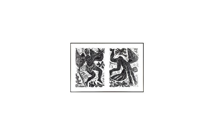 Ilustración para «Sobre los ángeles» de Rafael Alberti, parte de la notable obra gráfica de Luis Seoane, que se destaca por su levedad y libertad expresiva.