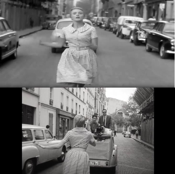 Arriba: Jean Seberg en la escena final de Arriba: Jean Seberg en la escena final de