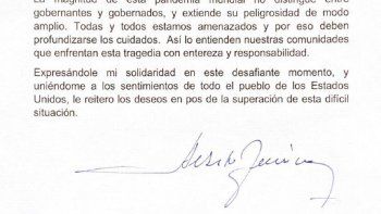 alberto fernandez se solidarizo con trump tras el diagnostico de covid positivo