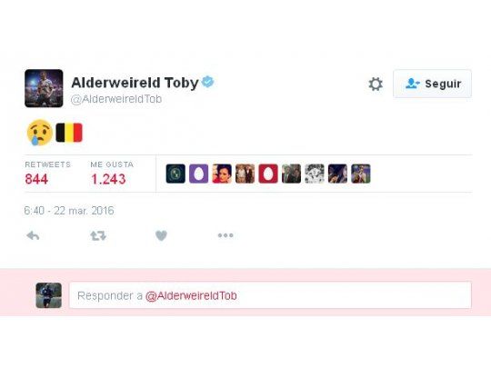 Los jugadores de Bélgica expresan su dolor vía Twitter.