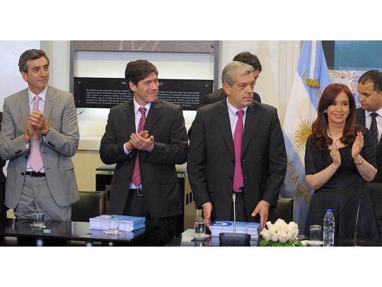 Florencio Randazzo, Juan Manuel Abal Medina, Julián Domínguez y Cristina de Kirchner.