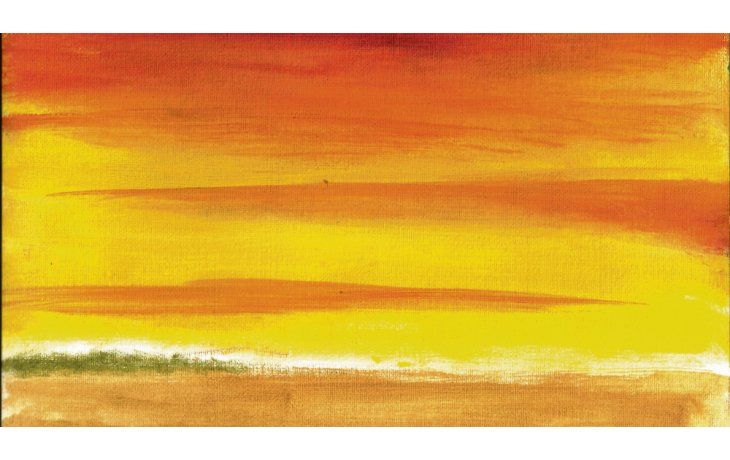 ámbito.com | Garofalo. Óleo sin título que refleja el sol ardiente en el paisaje. La muestra está compuesta por 50 pinturas con una dimensión pequeña pero elocuente, y una inmensa pintura de textura áspera.