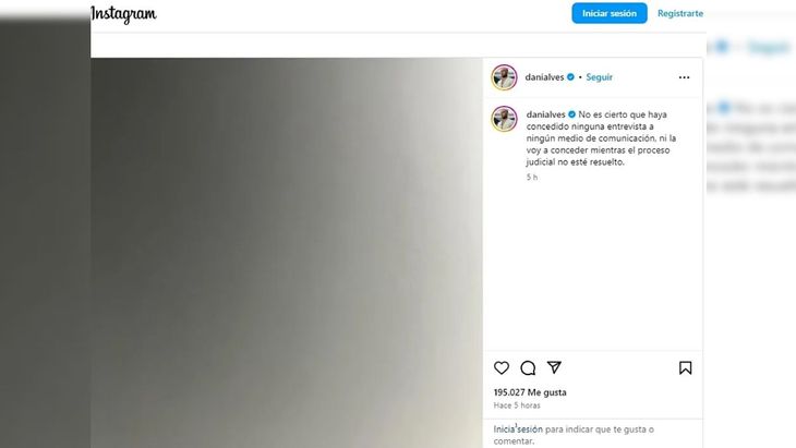 El posteo de Dani Alves en sus redes sociales. El posteo de Dani Alves en sus redes sociales.