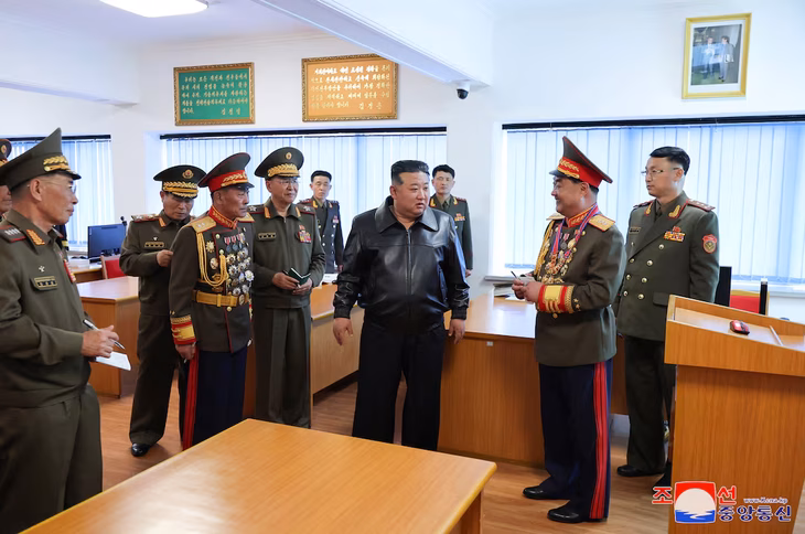 Kim Jong-un during his visit to the Military Political University Kim Jong-un during his visit to the Military Political University