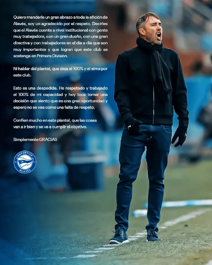 Eduardo Coudet se despidió del Alavés. Eduardo Coudet se despidió del Alavés.