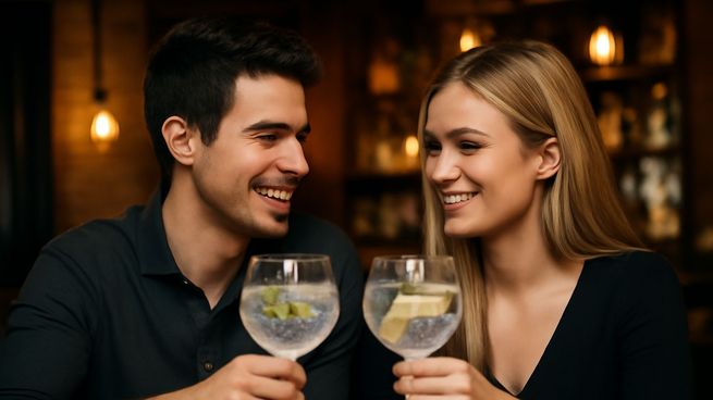 Una pareja disfruta de una charla y toma Gin, una bebida que se expande en el uso y preferencias