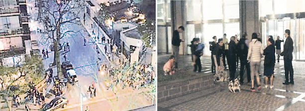 Las imágenes que se repitieron ayer en la Ciudad: la Universidad de Belgrano fue evacuada por el temblor. Los vecinos de Puerto Madero decidieron hacer lo mismo.