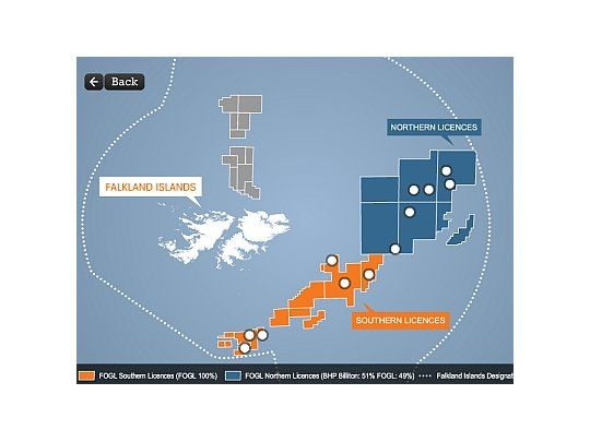 En la página web oficial de FOGL se puede ver un mapa interactivo con los pozos petroleros que tiene previsto perforar la compañía británica.