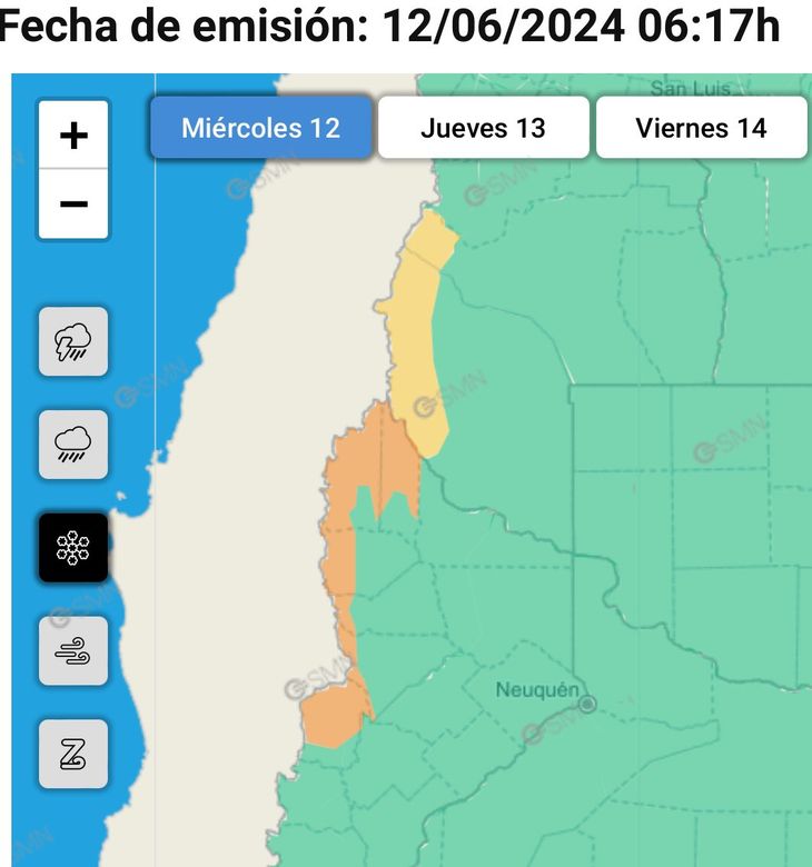 Alerta por nevadas para este miércoles 12 de junio. Alerta por nevadas para este miércoles 12 de junio.