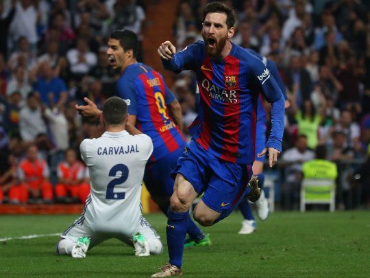 Lionel Messi festejando uno de sus tantos goles a Real Madrid.