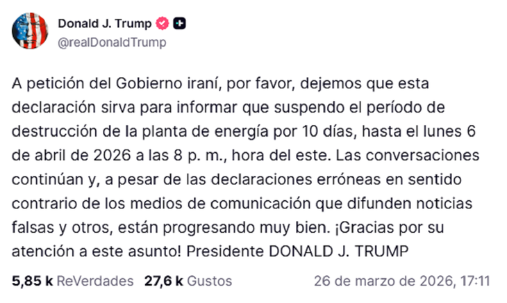 El posteo de Donald Trump. El posteo de Donald Trump.