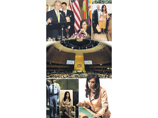 El presidente George W.Bush compartió anoche lamesa con Cristina deKirchner en la cena queofreció el secretario generalde la ONU, Ban Ki-Moon. Enel inicio de la jornada, laPresidente llegó con suesposo a la ONU, dondeluego pronunció su discurso.