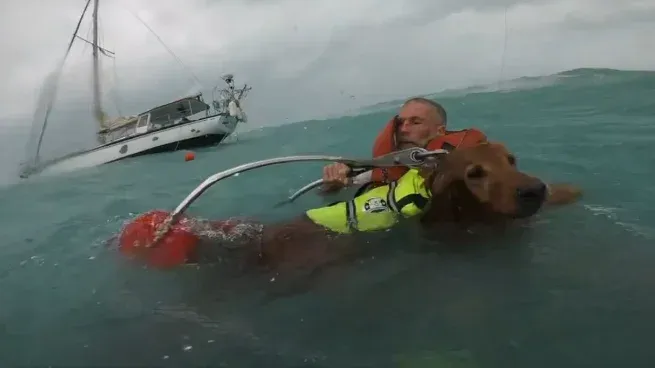 Un hombre y su perro fueron rescatados mientras arremetía el huracán Helene.