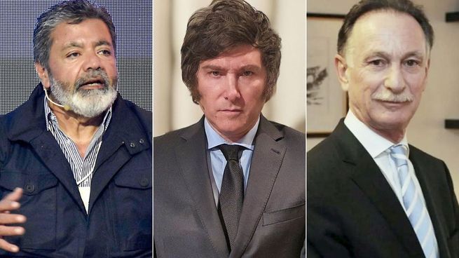 Gerardo Martínez (UOCRA), Javier Milei (La Libertad Avanza) y Gustavo Weiss (CAMARCO).&nbsp;