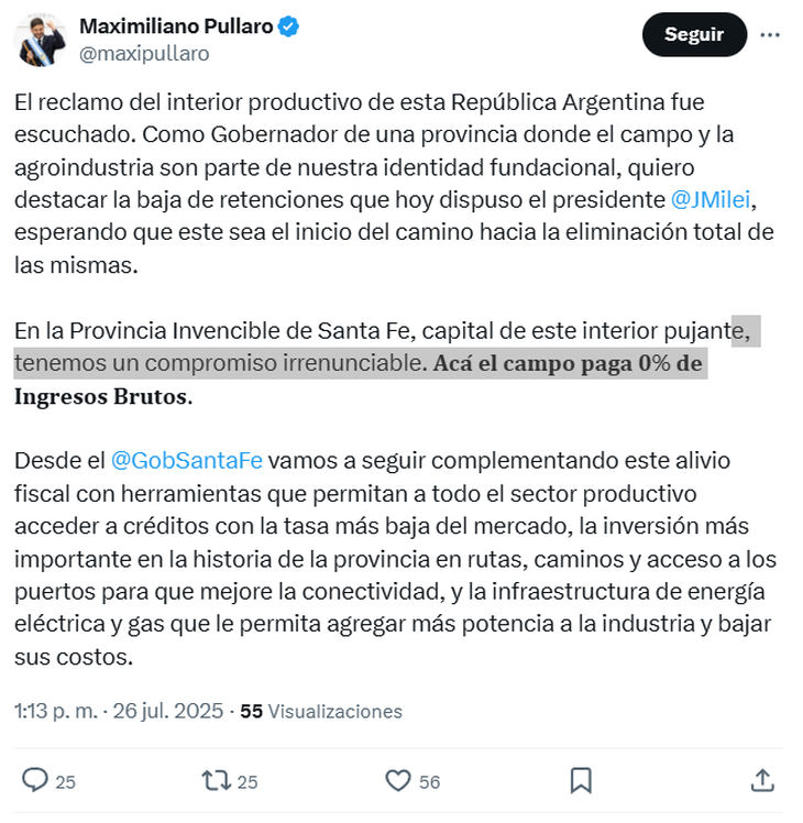 El mensaje de Pullaro tras los anuncios de Milei. El mensaje de Pullaro tras los anuncios de Milei.