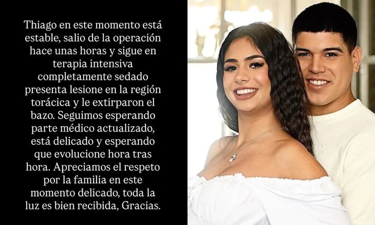 The family and his ex -partner, Daniela Celis, are kept with the young man in the hospital and asked for prayer chains.