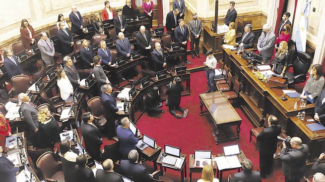 sin cristina. La presidenta del Senado no estuvo por suplantar a Alberto Fernández -en Europa- y comandó la sesión -con varias dificultades- la titular provisional de la Cámara alta, Claudia Ledesma Abdala de Zamora.