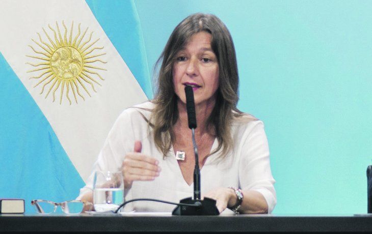 Filminas. Sabina Frederic expuso datos a través de diapositivas durante la videoconferencia con diputados, que tuvo por momentos algunos problemas de audio y conexión.