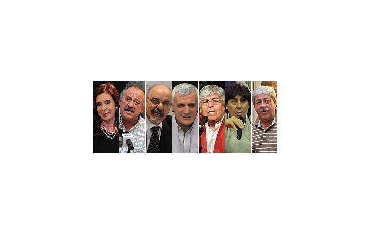 Cristina de Kirchner, Hugo Yasky, Carlos Tomada, Antonio Caló, Hugo Moyano, Pablo Micheli y Eduardo Buzzi