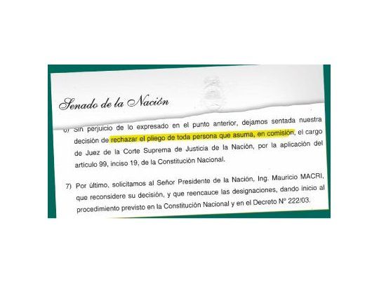Los senadores avisaron que no votarán los pliegos de Rosatti y Rosenkrantz si éstos aceptan asumir como cortesanos “en comisión”.