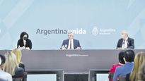 Regreso. Alberto Fernández acompañó a Jaime Perczyk (Educación) y Carla Vizzotti (Salud) en su reaparición en la Rosada luego de la gira por Rusia, China y Barbados.