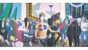 ámbito.com | “Vernissage”, una de las enormes telas que junto con otras de diferentes tamaños muestran a Plate como un gran colorista, casi un desborde visual, y el énfasis puesto por su cuerpo ante el lienzo.