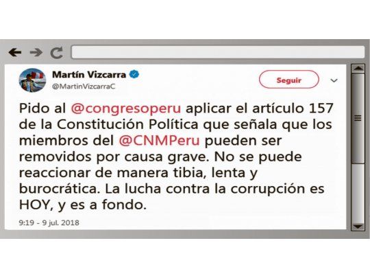 REACCIÓN. El presidente Vizcarra instó al Congreso a tomar acciones contra los magistrados señalados en la investigación periodística.
