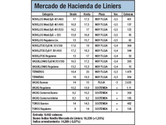 Liniers: subió un 1,4% el Índice Novillo