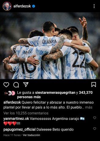 "Papu" Gómez agradeció la felicitación de Alberto Fernández a la Selección argentina. 