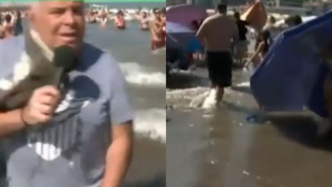 Una cámara de televisión captó en vivo el momento en que la marea cubrió zonas que estaban completamente secas.