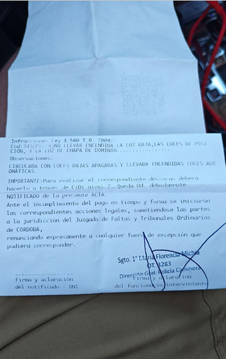 The detail of the fine given to the driver in Córdoba. The detail of the fine given to the driver in Córdoba.
