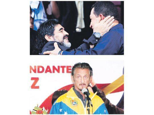 El mandatario se relacionó con muchos famosos. Con Diego Maradona se encontró en varias oportunidades, una de ellas en el Palacio de Miraflores. El actor Sean Penn se consideraba su amigo.