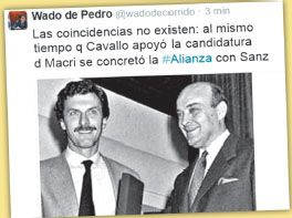 Eduardo de Pedro activó ayer en Twitter para recordar la foto entre Domingo Cavallo y Mauricio Macri y vincularla al pacto PRO-UCR.