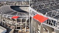 La lona roja en la fecha del Estadio Azteca.