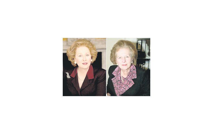 Meryl Streep caracterizada como Margaret Thatcher y su modelo real, para «The Iron Lady», film sobre la ex primera ministra británica, cuya familia teme que sea «una fantasía izquierdista».