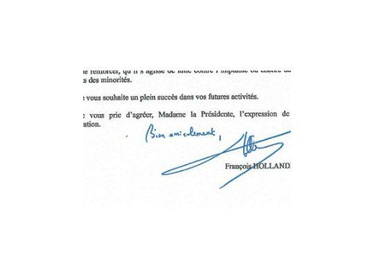 Hollande le envió a Cristina carta de agradecimiento y despedida
