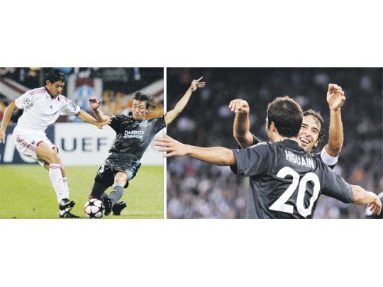 Gabriel Heinze sale al cruce de Pato. El defensor argentino marcó, pero no pudo evitar la derrota del Olympique de Marsella., Gonzalo Higuaín se hizo presente nuevamente en la red, en el triunfo del Real Madrid ante Zúrich.