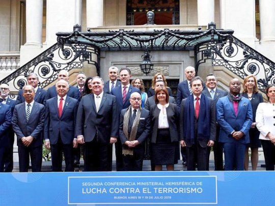 El canciller Jorge Faurie y la ministra de Seguridad, Patricia Bullrich, recibieron a los representantes internacionales en el Palacio San Martín.
