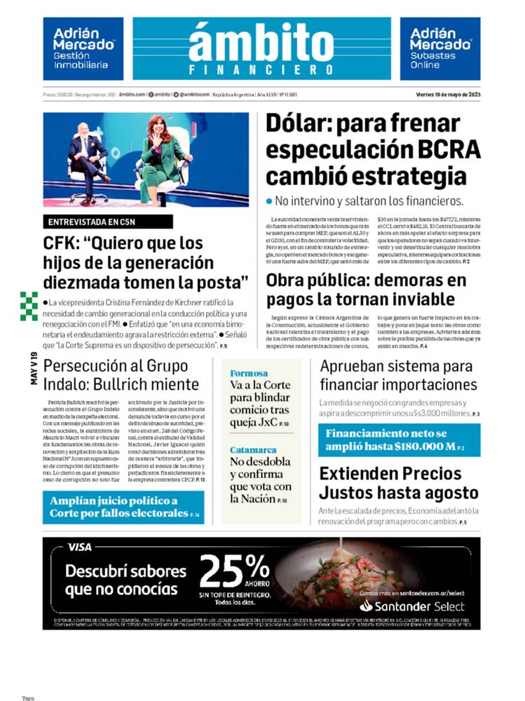 ámbito.com | Tapa Edicion Impresa del 2023-05-19